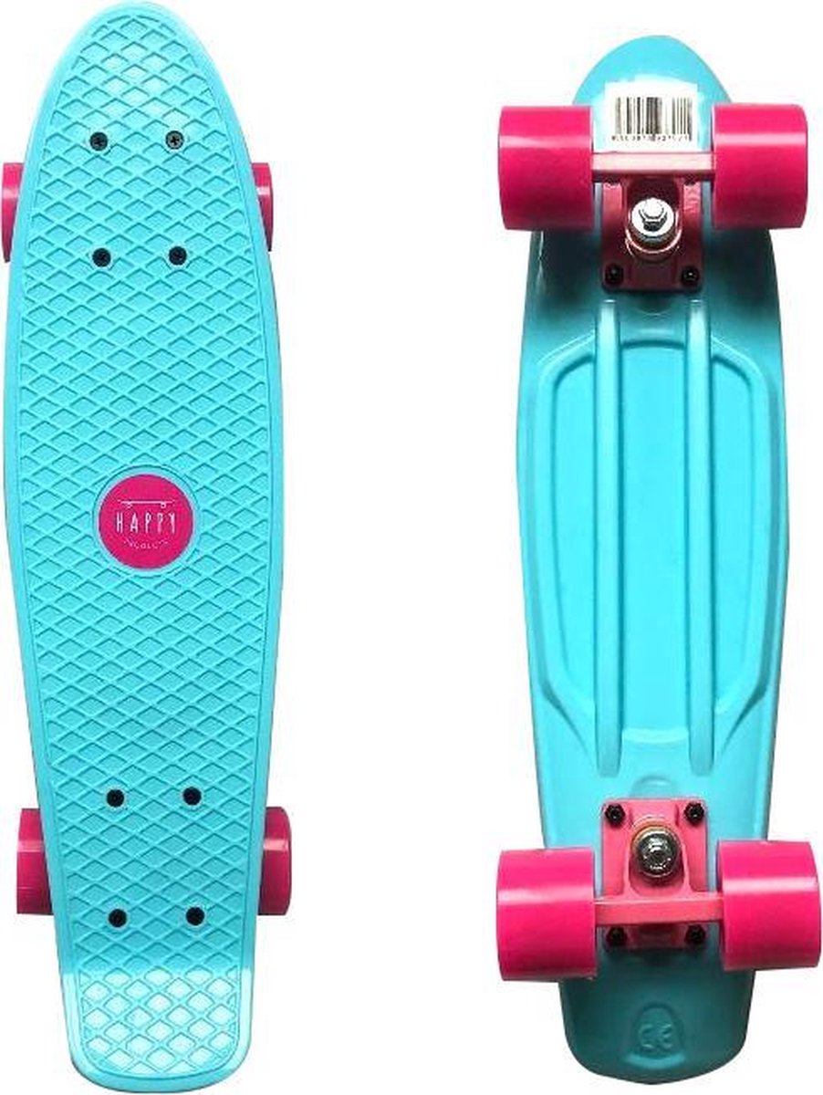 Happy Products | Penny board meisjes | Longboard| Skateboards | Blauw met roze wielen | Pastel | 22 inch | Penny board cruiser